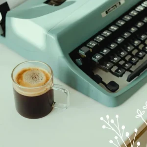 Green Typewriter and Cup of Coffee